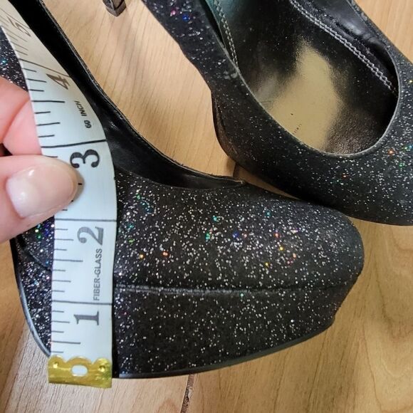 BAKERS MELINA BLACK GLITTER PLATFORM SHOES - Picture 13 of 15